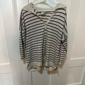 Tuckernuck Beige and Black Striped Long Sleeve Polo Sweater